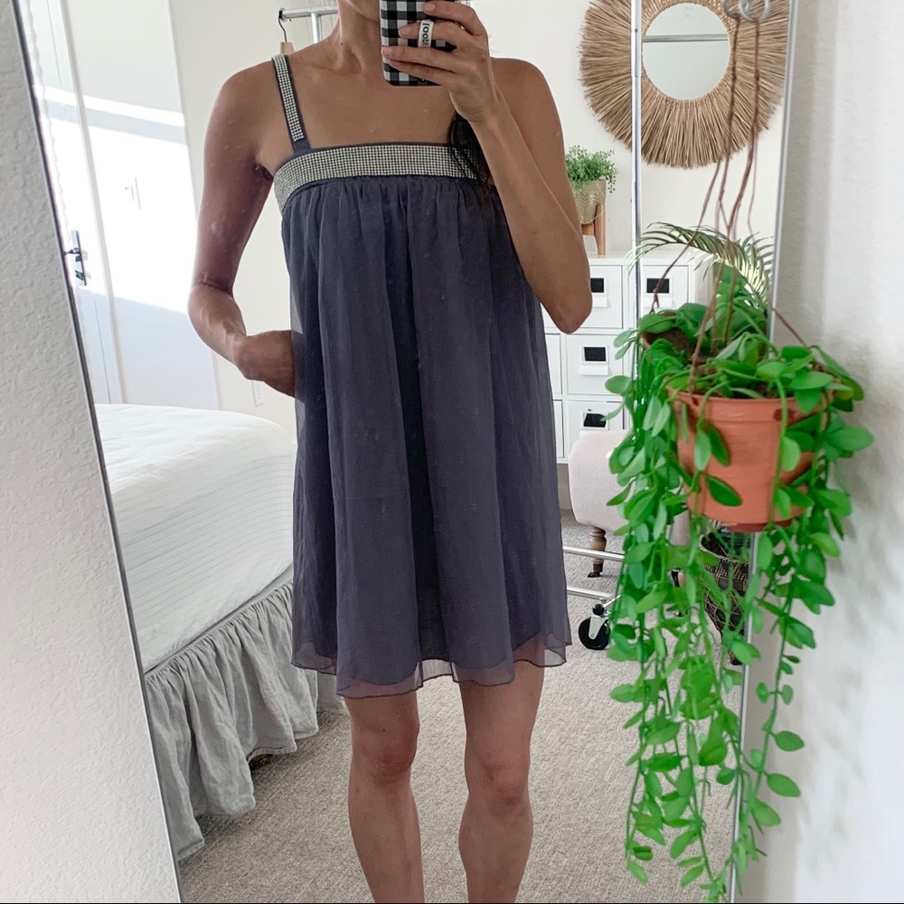 🪴$5/25🪴 NWT Forever 21 Gauzy Gray Silver Rhinestone Boho Mini Dress Small - Picture 2 of 12